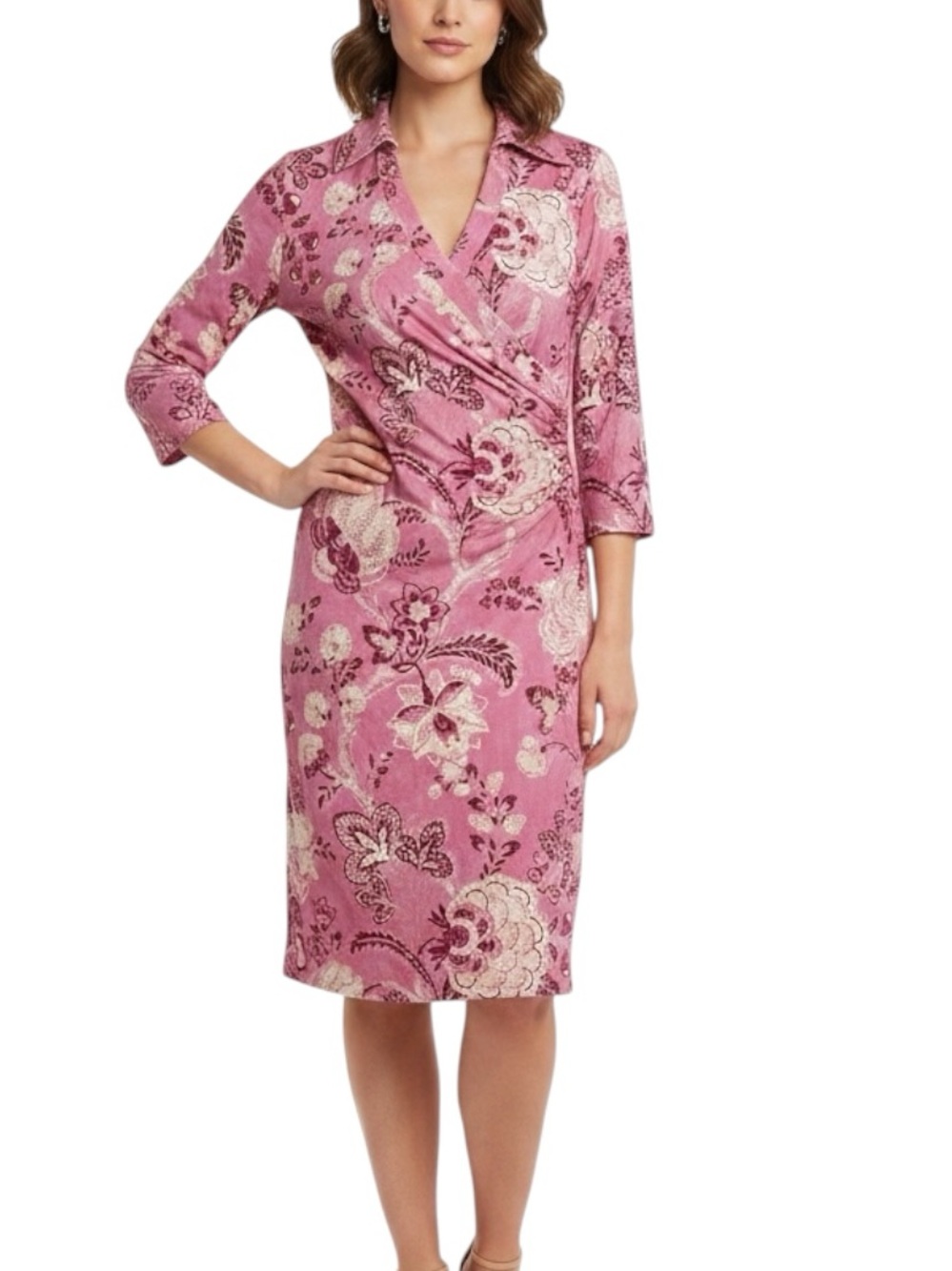 Spartina 449 Christina Harbour River Fall Foliage Pink Faux Wrap Dress Sz M|EUC